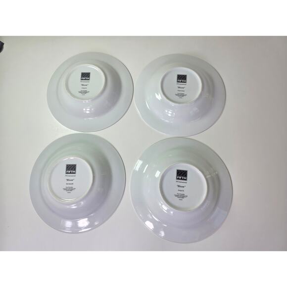 222 FIFTH White Floral BLOOM Green Lip Large Rim Soup Bowls Set of 4 - Picture 7 of 9